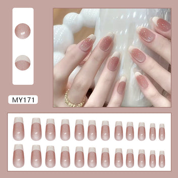 Salmon Pink - Press On Nail Set Of 24 - Free 24 Pcs Sticker Sheet Included