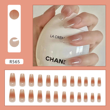 Beige & Peach Fancy - Press On Nail Set Of 24 - Free 24 Pcs Sticker Sheet Included