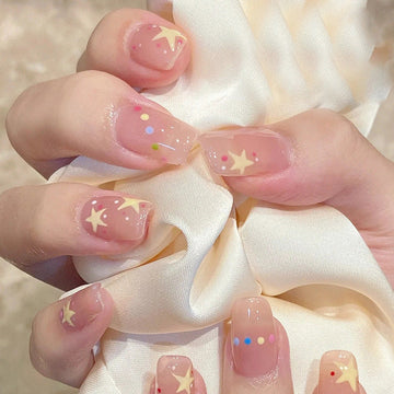 Sparkle Stars Pink - Press On Nail Set Of 24 - Free 24 Pcs Sticker Sheet Included