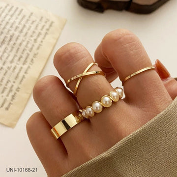 Pearly Glam Gold - Ring Set Of 4