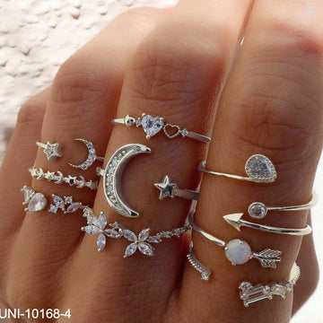 Sparkle Moon Diamond Ring Set Of 9 - Style 4