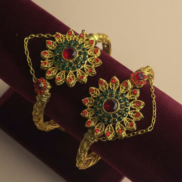 Luxury Diamonds Flower Gold - Bangle Set Of 2 Style 3