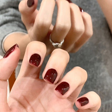 Maroon - Press On Nail Set Of 24 - Free 24 Pcs Sticker Sheet Included