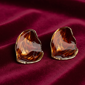 Enameled Amber Coffee Gold - Earring
