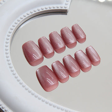 Shiny Rose Pink - Press On Nail Set Of 24 - Free 24 Pcs Sticker Sheet Included