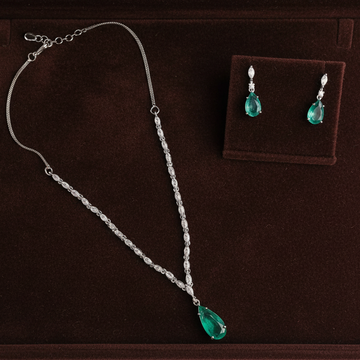 Turquoise Natural Stone Rain Drop Diamonds Silver - Jewelry Set Of 2
