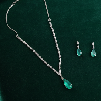 Turquoise Natural Stone Rain Drop Diamonds Silver - Jewelry Set Of 2