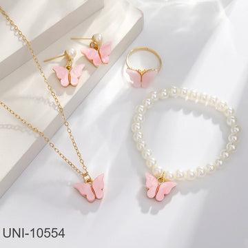 Pink Butterfly Pearl Gold - Jewelry Set