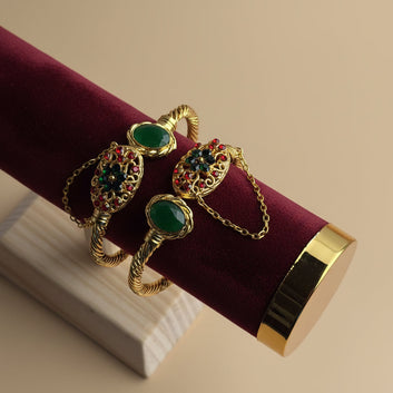 Green & Red Diamonds Gold - Bangle Set Of 2