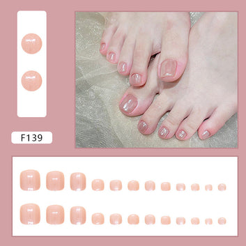 Shiny Peachy Pink - Toenail Set Of 24 - Free 24 Pcs Sticker Sheet Included