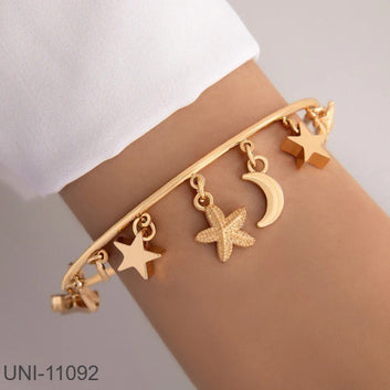 Moon & Star Charms Gold Bangle - Bracelet