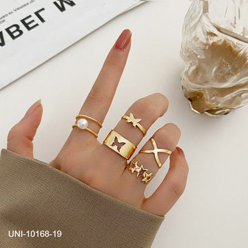 Butterfly & Pearl Gold - Ring Set Of 5