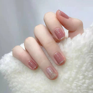 Silver Sparkle & Pink - Press On Nail Set Of 24 - Free 24 Pcs Sticker Sheet Included