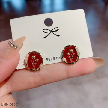 Maroon Tulip Flower Gold - Earring