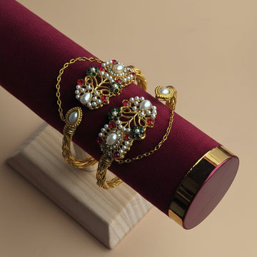 Pearl & Multi Diamonds Gold - Bangle Set Of 2