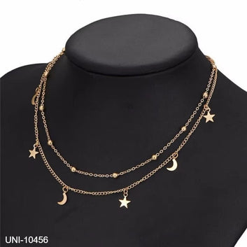 Gold Moon & Star Double Layer - Necklace