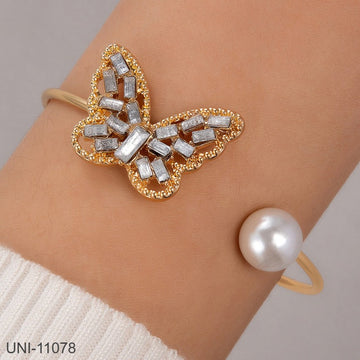 Pearl & Blingy Butterfly Gold Bangle - Bracelet