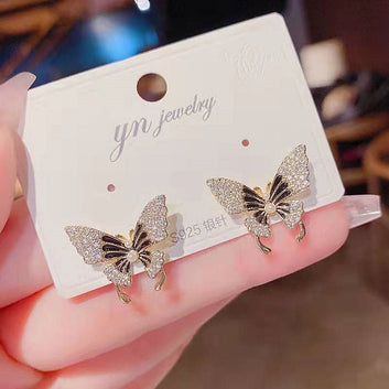 Black & White Sparkle Butterfly - Earring