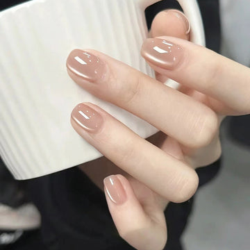Shiny Light Pink - Press On Nail Set Of 24 - Free 24 Pcs Sticker Sheet Included
