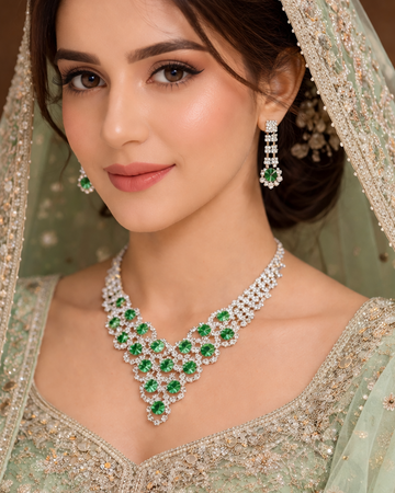 Fancy Green Diamonds Silver - Jewelry Set