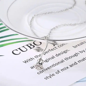 Silver Rose Flower - Necklace
