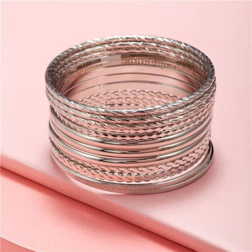 9 Classy Silver Bangle - Bracelet Set Of 12