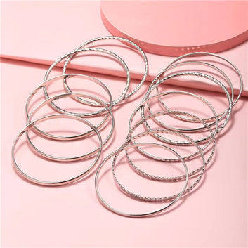9 Classy Silver Bangle - Bracelet Set Of 12