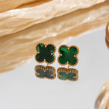 Green Fancy Flower Gold - Earring