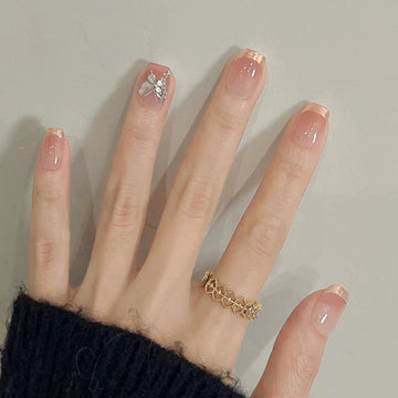 Sparkle Butterfly Pink - Press On Nail Set Of 24 - Free 24 Pcs Sticker Sheet Included