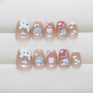 Flower & Animal - Press On Nail Set Of 24 - Free 24 Pcs Sticker Sheet Included
