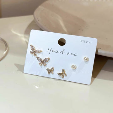 Pearl & Butterfly Gold - Ear Studs Set Of 6
