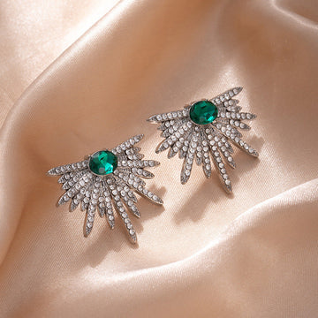 Green Diamonds Sparkle Flower - Earring