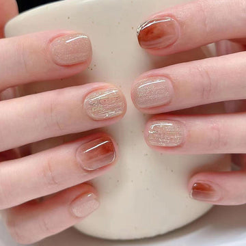 Caramel Amber - Press On Nail Set Of 24 - Free 24 Pcs Sticker Sheet Included