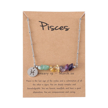 Zodiac Sign Natural Stone Pieces Silver - Necklace