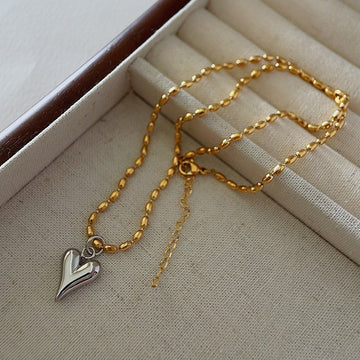 Premium Silver Heart Gold Foiled Beads - Necklace