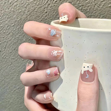 Flower & Animal - Press On Nail Set Of 24 - Free 24 Pcs Sticker Sheet Included