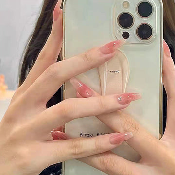 Pink Long - Press On Nail Set Of 24 - Free 24 Pcs Sticker Sheet Included