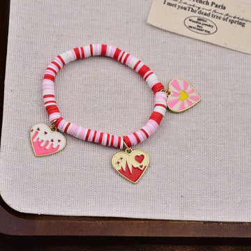 Love Heart Charms Pink & Red Beads - Bracelet