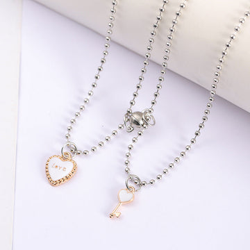 White Love Lock & Key Magnetic - Necklace Set Of 2