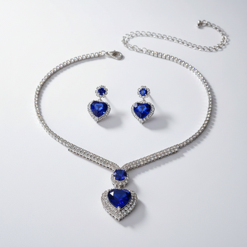 Blue Heart Diamonds Silver - Jewelry Set