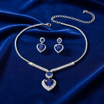 Blue Heart Diamonds Silver - Jewelry Set