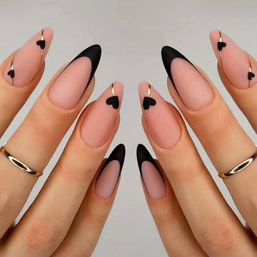 Black Heart & Pink - Press On Nail Set Of 24 - Free Nail Kit Included