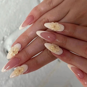 Flowers & Pastel Colors - Press On Nail Set Of 24 - Free 24 Pcs Sticker Sheet Included