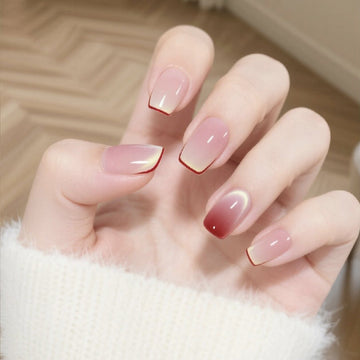 Pastel Red Line - Press On Nail Set Of 24 - Free 24 Pcs Sticker Sheet Included
