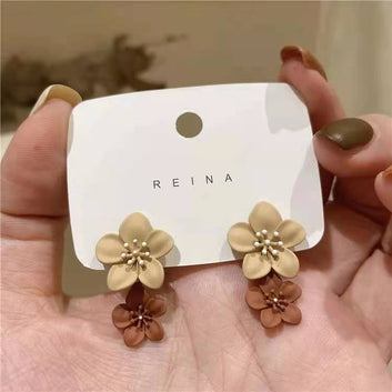 Double Flower Beige & Brown - Earring