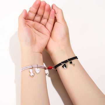Love Charms Pink & Black Magnetic Red Round - Bracelet Set