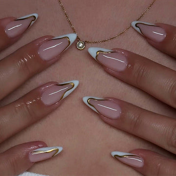 Marbled Foiled - Press On Nail Set Of 24 - Free Nail Kit Included
