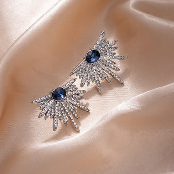 Navy Blue Diamonds Sparkle Flower - Earring