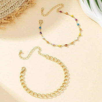Multi Heart Gold Chain - Anklet Set Of 2