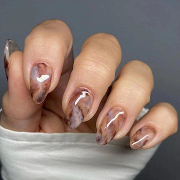 Marbled Mix - Press On Nail Set Of 24 - Free 24 Pcs Sticker Sheet Included